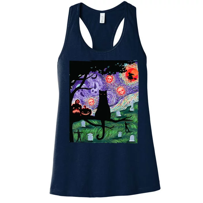 Spooky Cat Art Painting Halloween Women's Racerback Tank