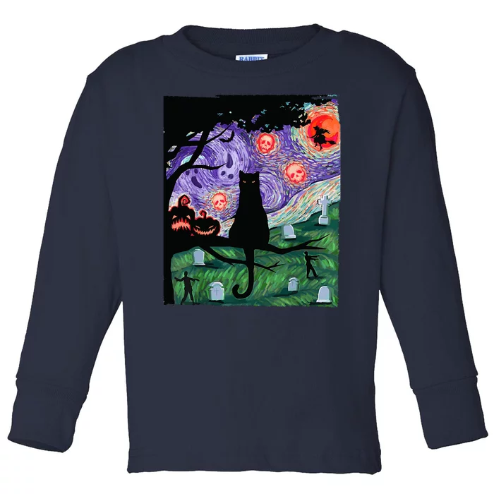 Spooky Cat Art Painting Halloween Toddler Long Sleeve Shirt