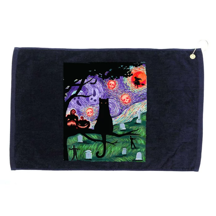 Spooky Cat Art Painting Halloween Grommeted Golf Towel