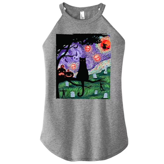 Spooky Cat Art Painting Halloween Women’s Perfect Tri Rocker Tank