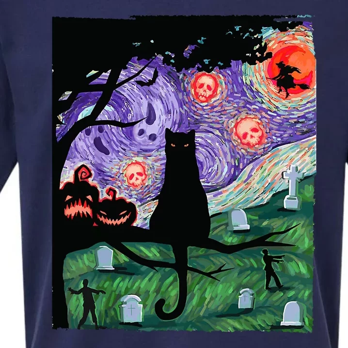 Spooky Cat Art Painting Halloween Sueded Cloud Jersey T-Shirt