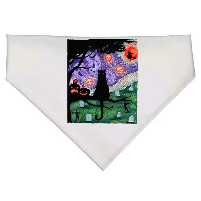 Spooky Cat Art Painting Halloween USA-Made Doggie Bandana