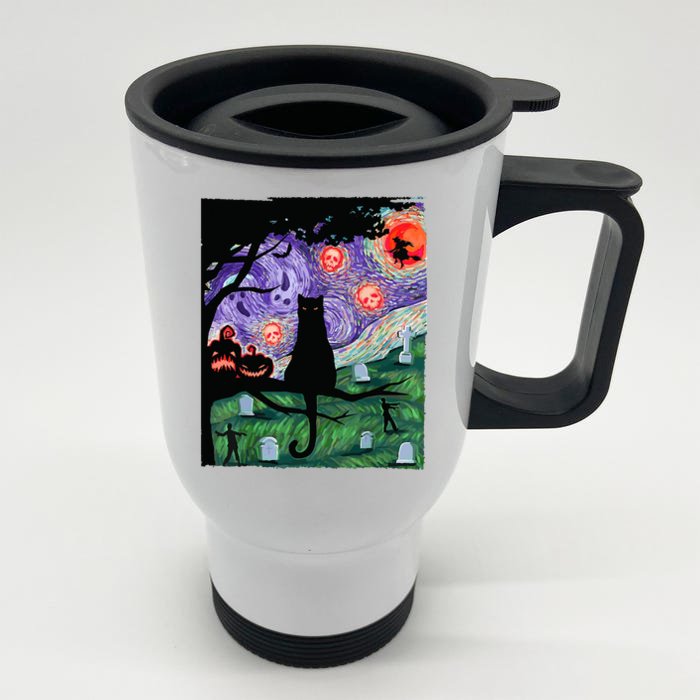 Spooky Cat Art Painting Halloween Front & Back Stainless Steel Travel Mug