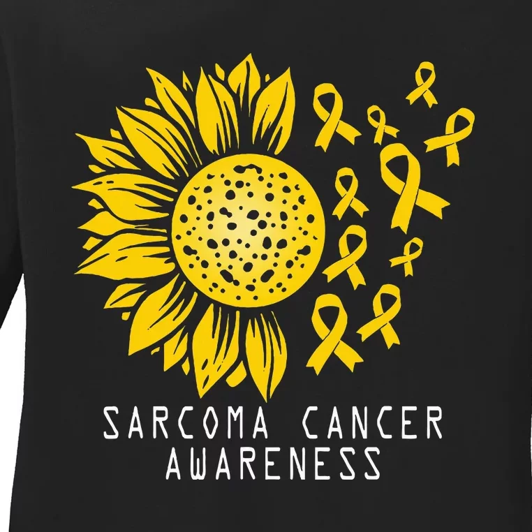 Sarcoma Cancer Awareness Sunflower Yellow Ribbon Sarcoma Ladies Long Sleeve Shirt