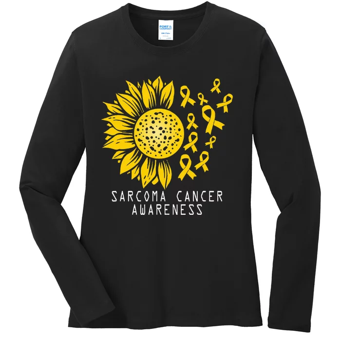 Sarcoma Cancer Awareness Sunflower Yellow Ribbon Sarcoma Ladies Long Sleeve Shirt