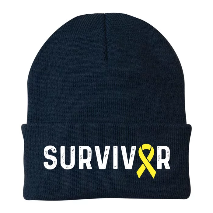 Sarcoma Cancer Awareness Yellow Ribbon Survivor Remission Gift Knit Cap Winter Beanie