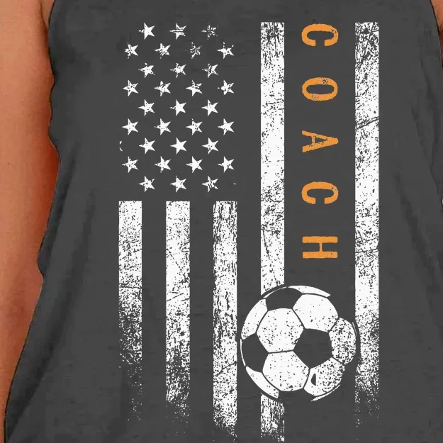 Soccer Coach American Flag Design Soccer Trainer Coaching Women's Knotted Racerback Tank