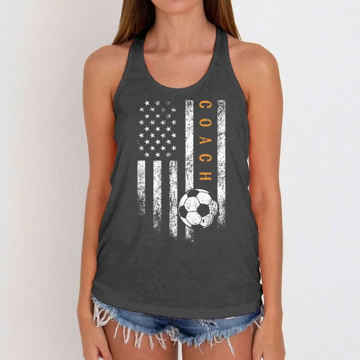 Soccer Coach American Flag Design Soccer Trainer Coaching Women's Knotted Racerback Tank