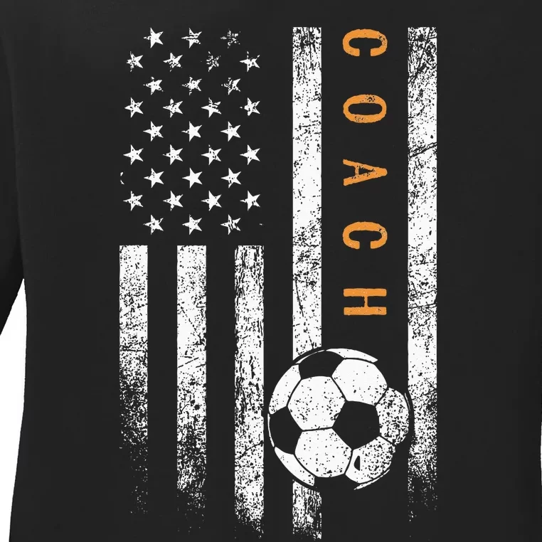 Soccer Coach American Flag Design Soccer Trainer Coaching Ladies Long Sleeve Shirt