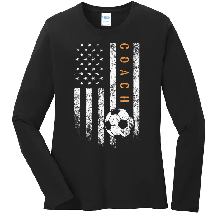 Soccer Coach American Flag Design Soccer Trainer Coaching Ladies Long Sleeve Shirt