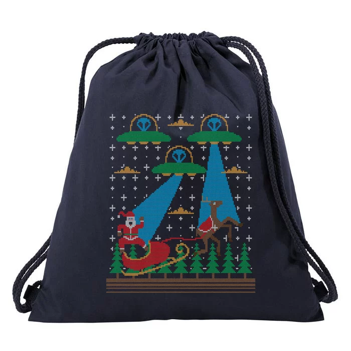 Santa Claus Alien Invasion Space Ufo Ugly Christmas Drawstring Bag