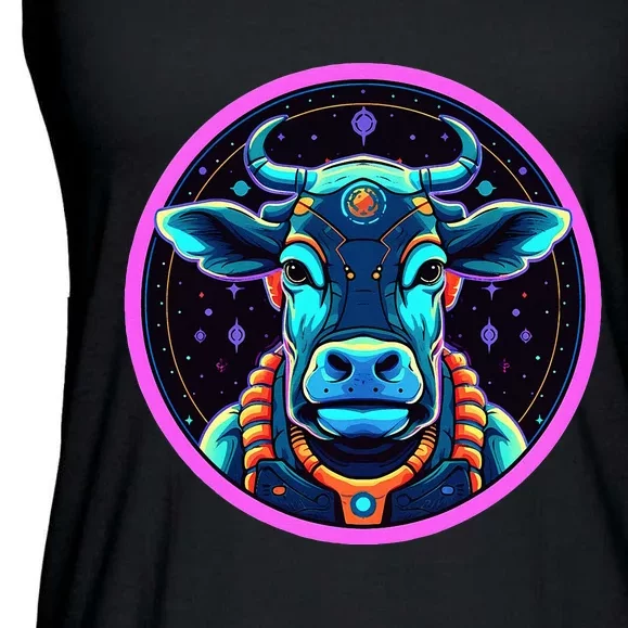 Space Cow Astronaut Funny Cosmic Galaxy Animals Ladies Essential Flowy Tank