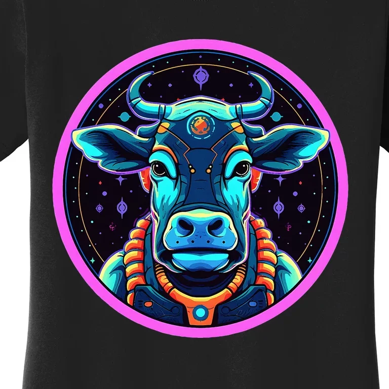 Space Cow Astronaut Funny Cosmic Galaxy Animals Women's T-Shirt