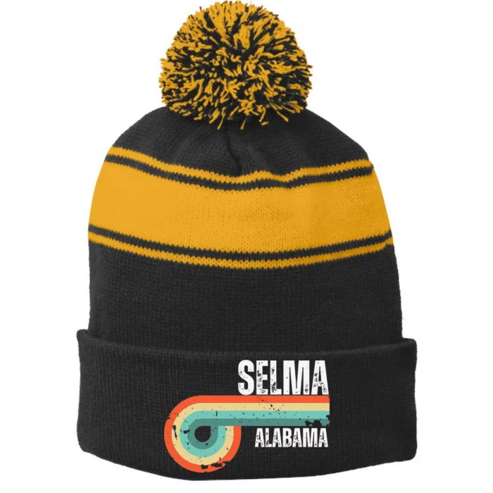 Selma City Alabama State Vintage Retro Souvenir Stripe Pom Pom Beanie