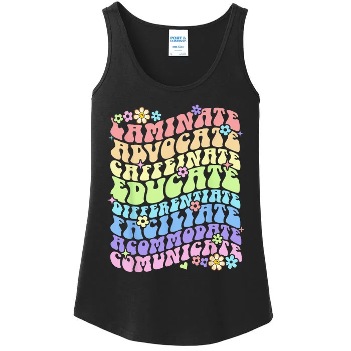 Sped Caffeinate Advocate Laminate Educate Groovy Teacher Ladies Essential Tank