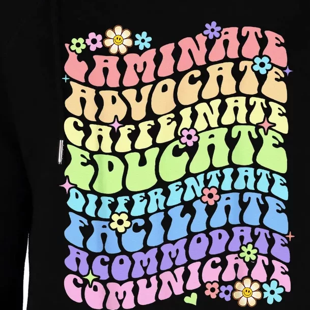 Sped Caffeinate Advocate Laminate Educate Groovy Teacher Womens Funnel Neck Pullover Hood