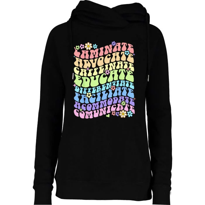 Sped Caffeinate Advocate Laminate Educate Groovy Teacher Womens Funnel Neck Pullover Hood