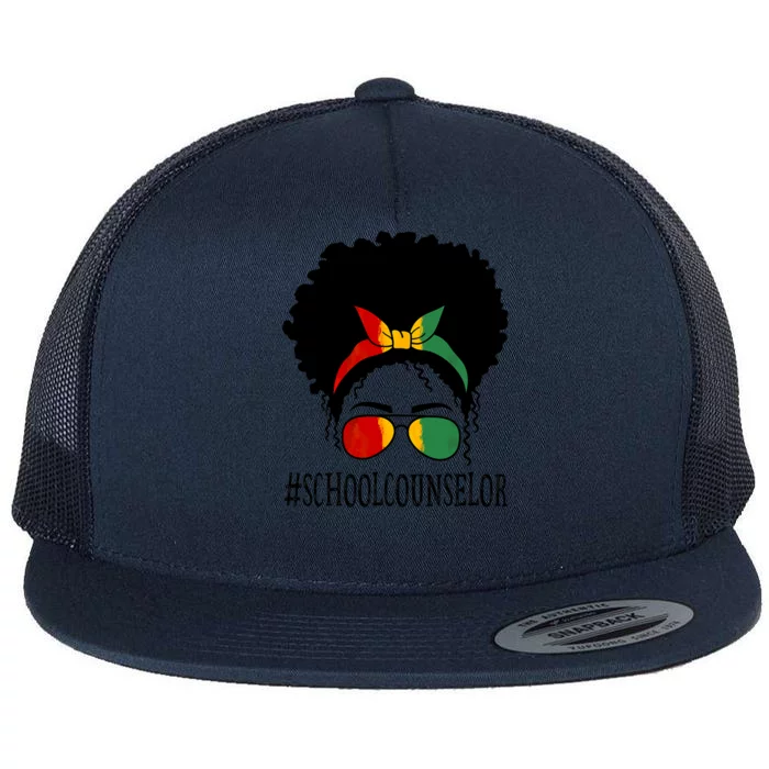 School Counselor African Messy Bun Black History Month Gift Flat Bill Trucker Hat