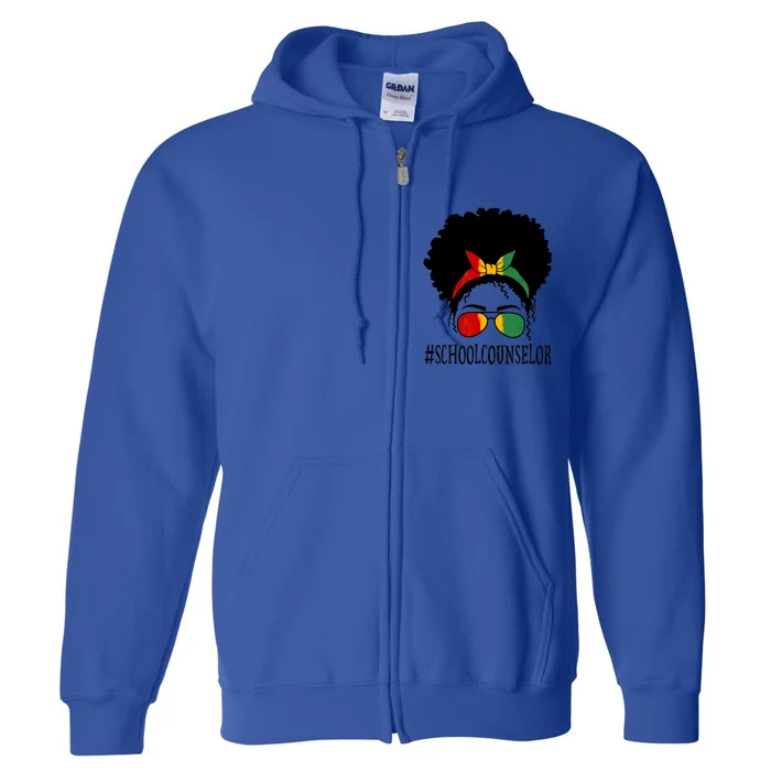 School Counselor African Messy Bun Black History Month Gift Full Zip Hoodie