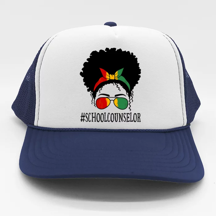 School Counselor African Messy Bun Black History Month Gift Trucker Hat