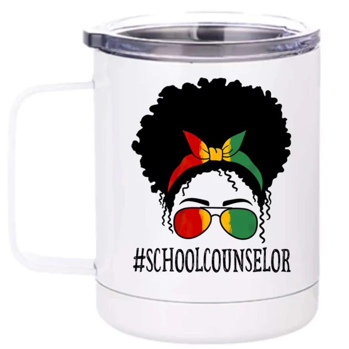 School Counselor African Messy Bun Black History Month Gift Front & Back 12oz Stainless Steel Tumbler Cup