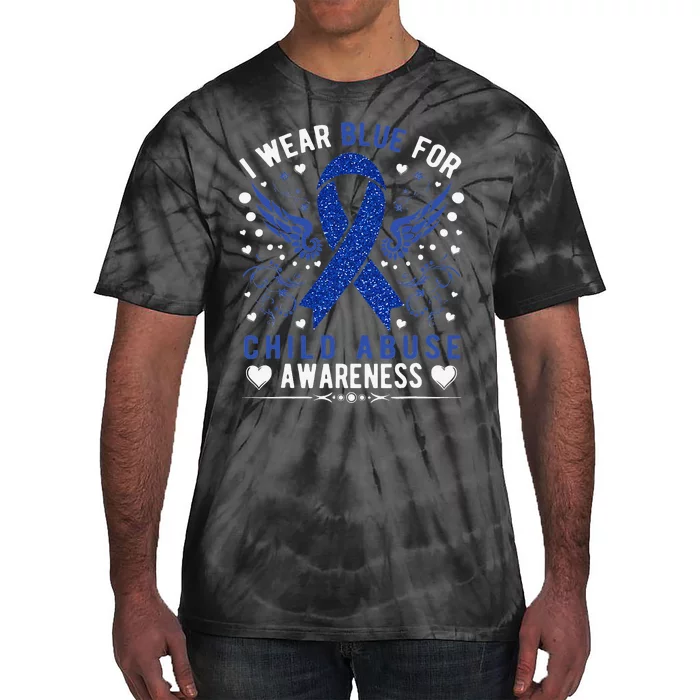 Stop Child Abuse Prevention Month Blue Ribbon Awareness Tie-Dye T-Shirt