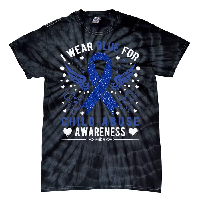 Stop Child Abuse Prevention Month Blue Ribbon Awareness Tie-Dye T-Shirt