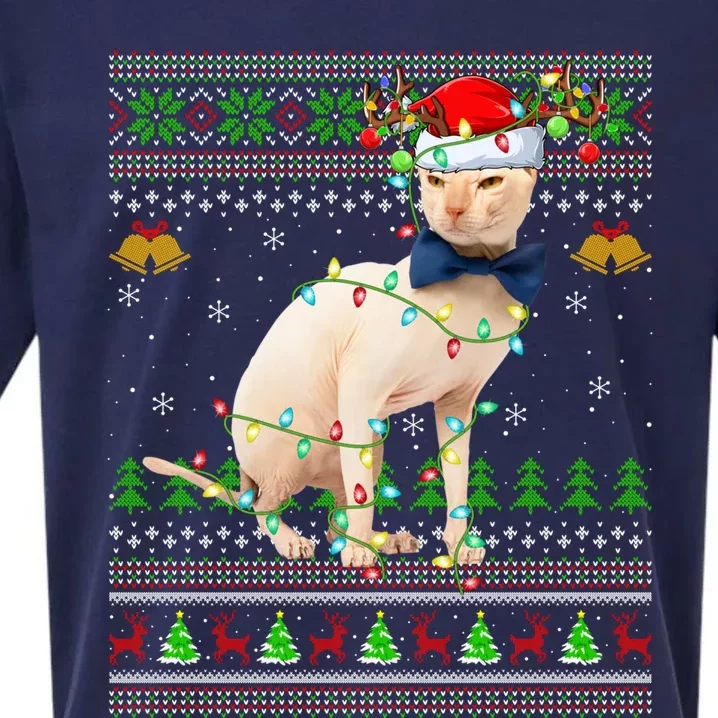 Sphynx Cat Animal Lover Xmas Santa Sphynx Cat Ugly Christmas Gift Sueded Cloud Jersey T-Shirt