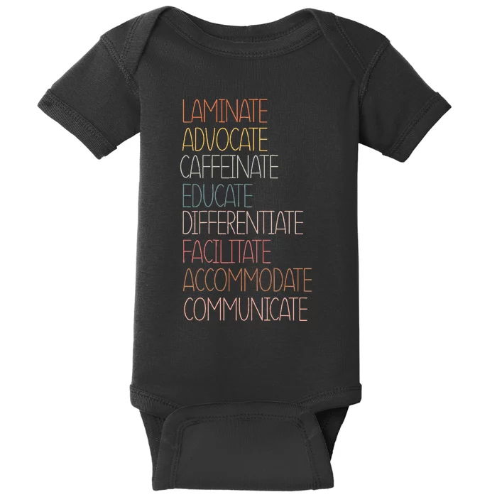 Sped Caffeinate Advocate Laminate Educate Teacher Autism Day Baby Bodysuit