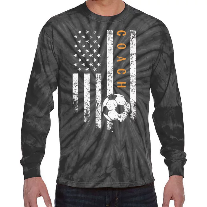 Soccer Coach American Flag Design Soccer Trainer Coaching Tie-Dye Long Sleeve Shirt