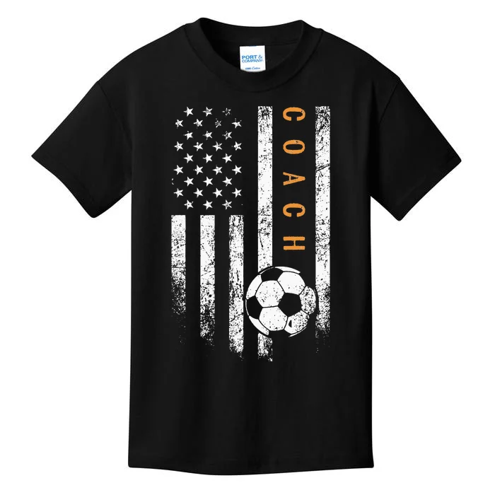 Soccer Coach American Flag Design Soccer Trainer Coaching Kids T-Shirt