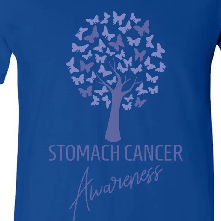 Stomach Cancer Awareness Butterfly Tree Motivational Gift Cute Gift V-Neck T-Shirt