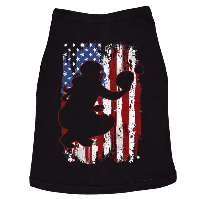 Softball Catcher American Flag Softball Player Doggie Tank