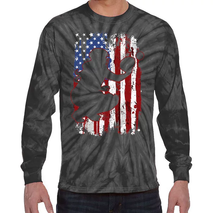 Softball Catcher American Flag Softball Player Tie-Dye Long Sleeve Shirt