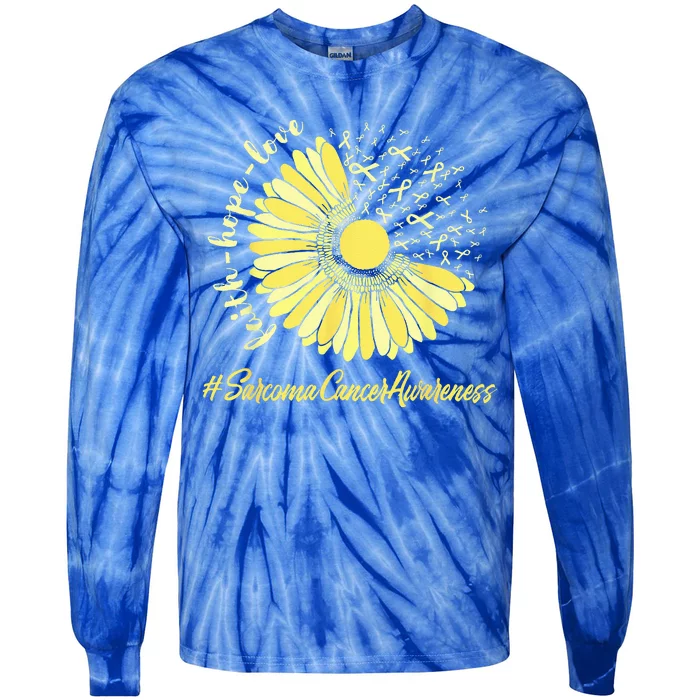 Sarcoma Cancer Awareness Yellow Sunflower Sarcoma Awareness Tie-Dye Long Sleeve Shirt