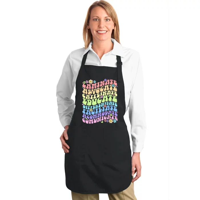 Sped Caffeinate Advocate Laminate Educate Groovy Teacher Full-Length Apron With Pocket