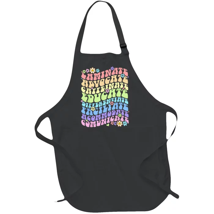 Sped Caffeinate Advocate Laminate Educate Groovy Teacher Full-Length Apron With Pocket