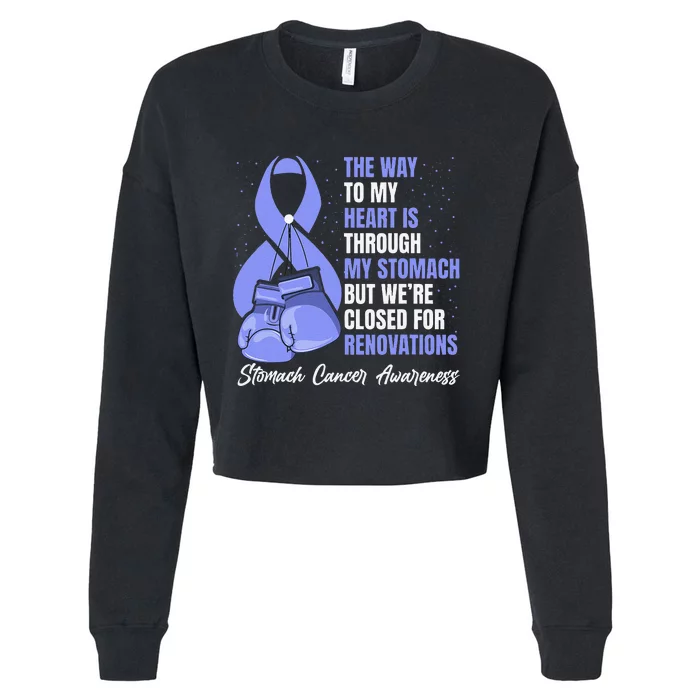 Stomach Cancer Awareness Warrior Periwinkle Ribbon Cropped Pullover Crew