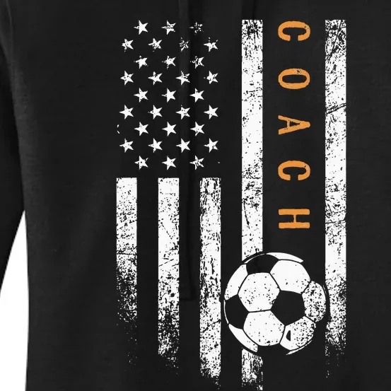 Soccer Coach American Flag Design Soccer Trainer Coaching Women's Pullover Hoodie