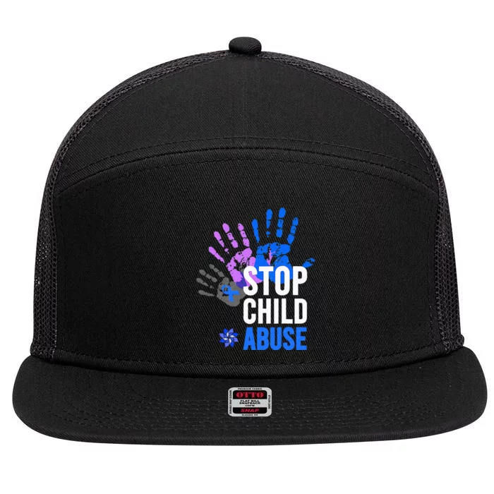 Stop Child Abuse Child Abuse Prevention Awareness 7 Panel Mesh Trucker Snapback Hat