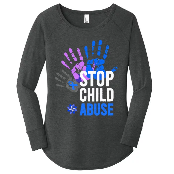 Stop Child Abuse Child Abuse Prevention Awareness Women's Perfect Tri Tunic Long Sleeve Shirt