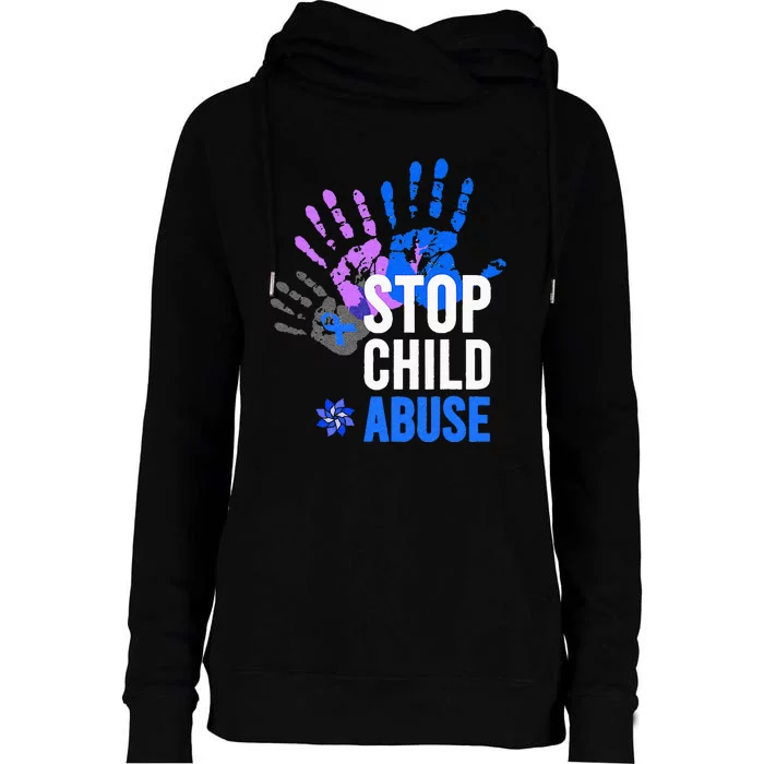 Stop Child Abuse Child Abuse Prevention Awareness Womens Funnel Neck Pullover Hood