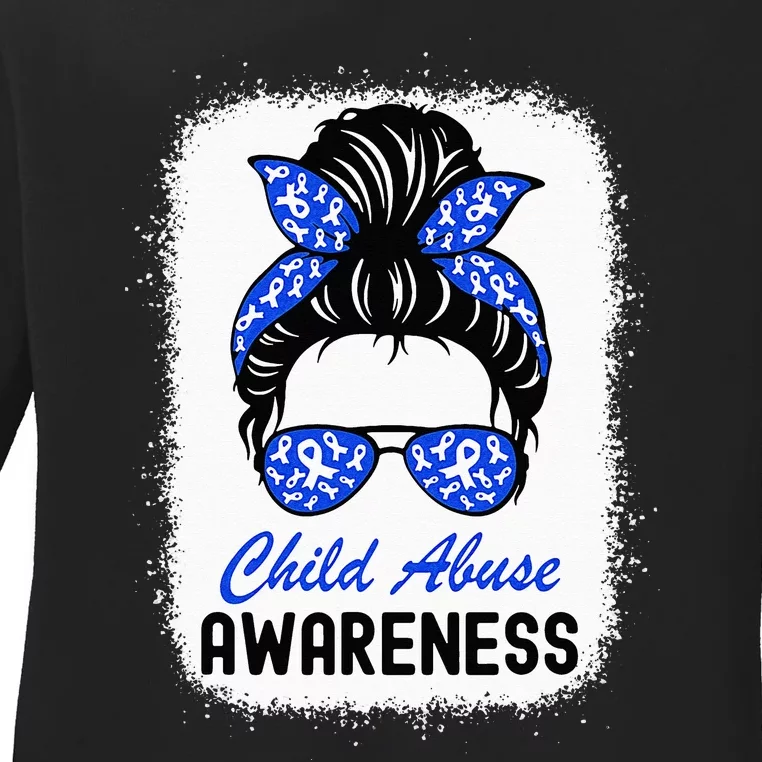 Stop Child Abuse Child Abuse Prevention Awareness Messy Bun Ladies Long Sleeve Shirt