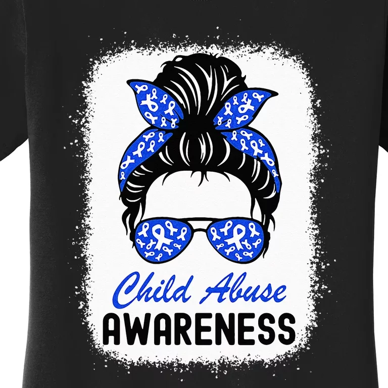 Stop Child Abuse Child Abuse Prevention Awareness Messy Bun Women's T-Shirt