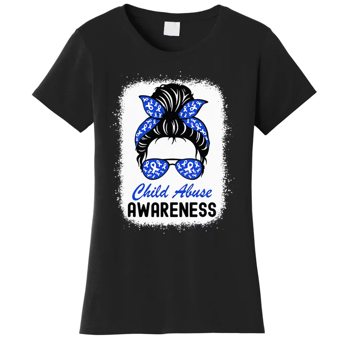 Stop Child Abuse Child Abuse Prevention Awareness Messy Bun Women's T-Shirt