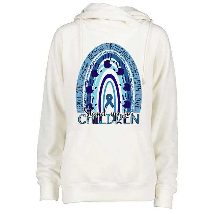 Stop Child Abuse Prevention Awareness Month Womens Funnel Neck Pullover Hood