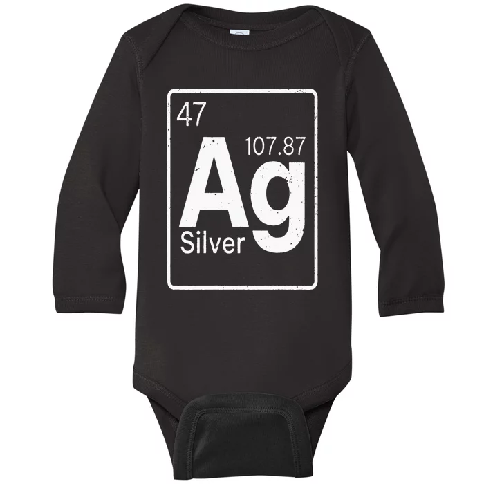 Silver Chemical Ag Symbol Periodic Table of Elements Present Baby Long Sleeve Bodysuit