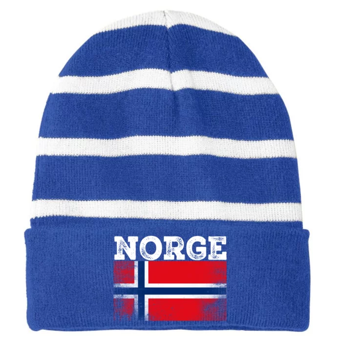 Scandinavian Culture And The Rich History Of Norge Flag Gift Striped Beanie with Solid Band