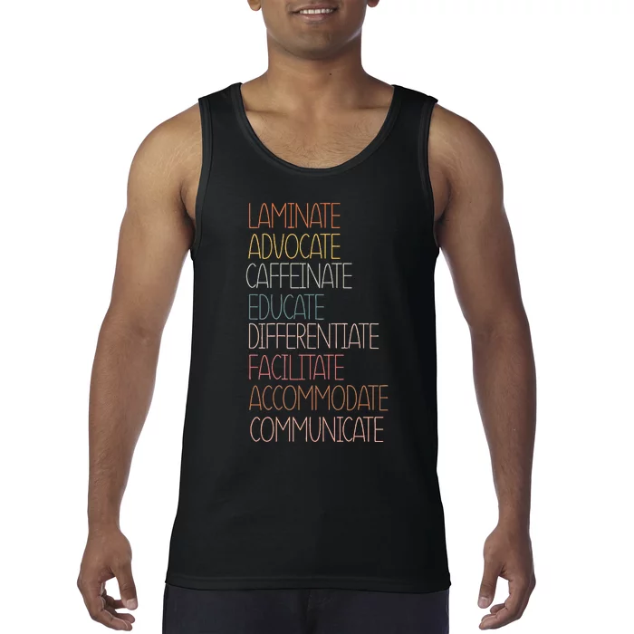 Sped Caffeinate Advocate Laminate Educate Teacher Autism Day Tank Top