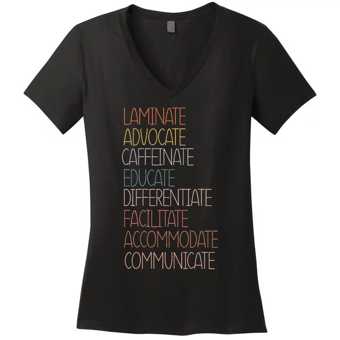 Sped Caffeinate Advocate Laminate Educate Teacher Autism Day Women's V-Neck T-Shirt